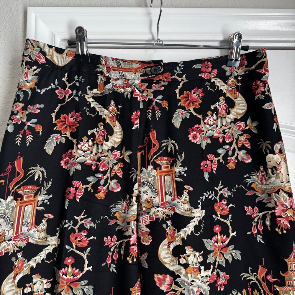 Talbots Silk Wool Ankle Pants Asian Novelty Pattern- Petite 12